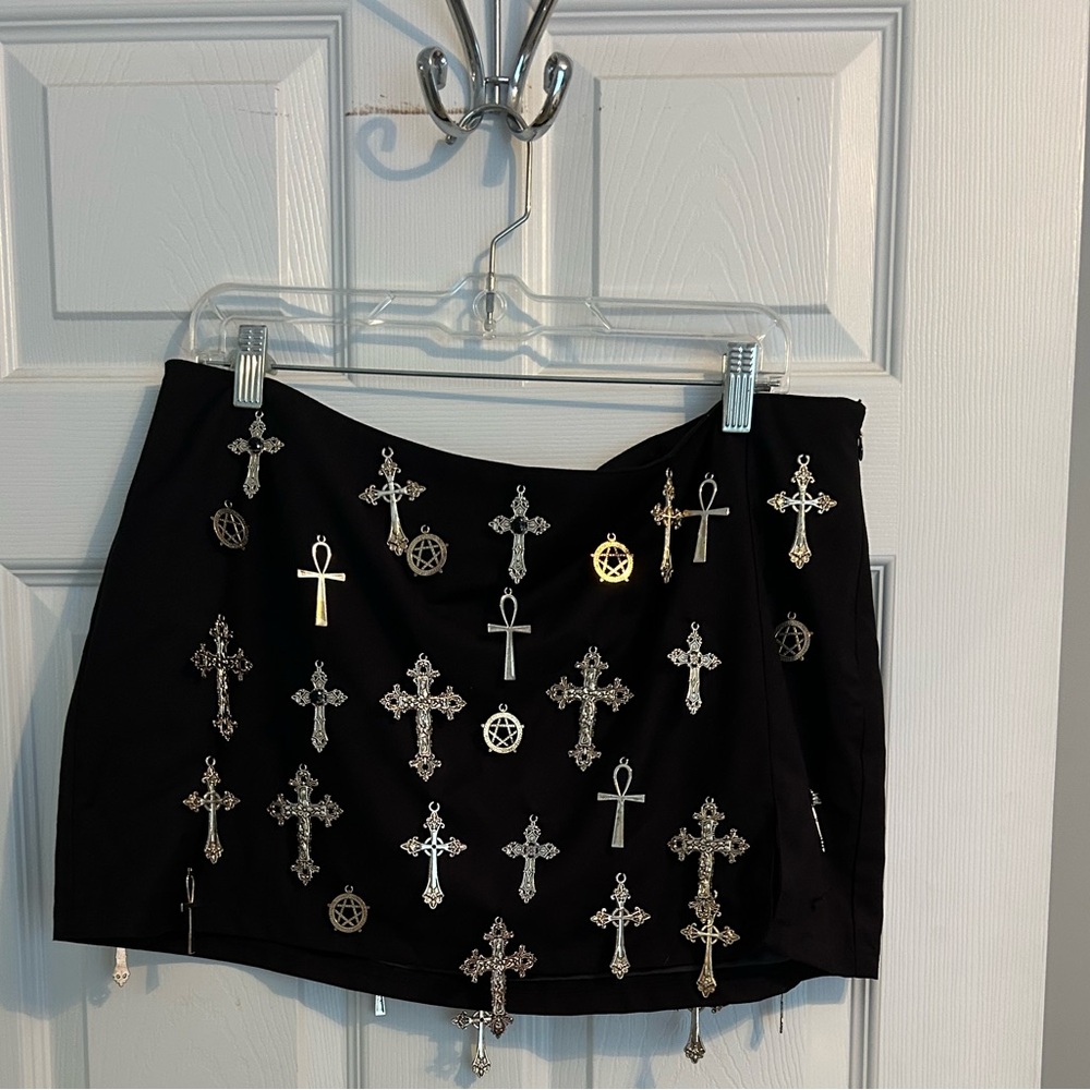 Black Mini Skirt with Silver Cross Accents